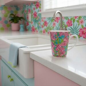 Lilly Pulitzer Pink & Green Flamingo Coffee Mug Lead a Colorful Life